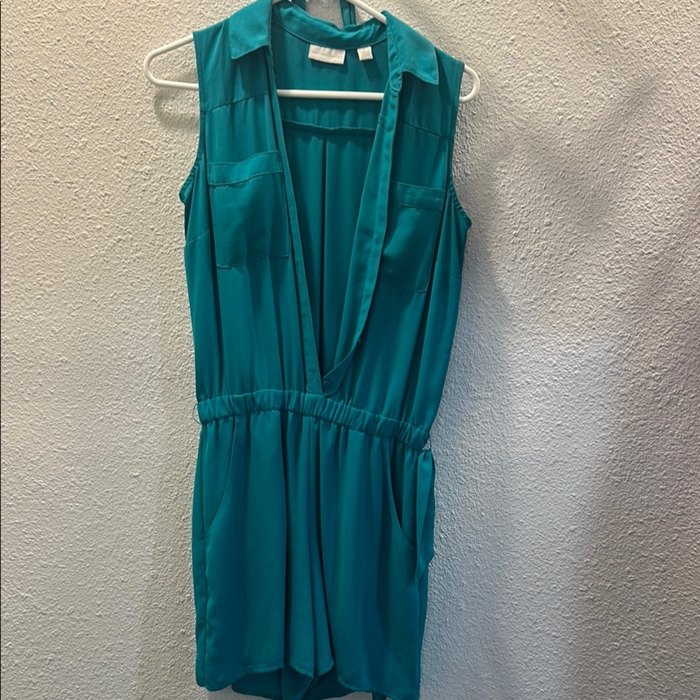 New York & Company Turquoise Sleeveless Jumpsuit